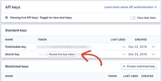 Stripe publishable keys