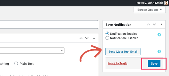 Save and test your email notification