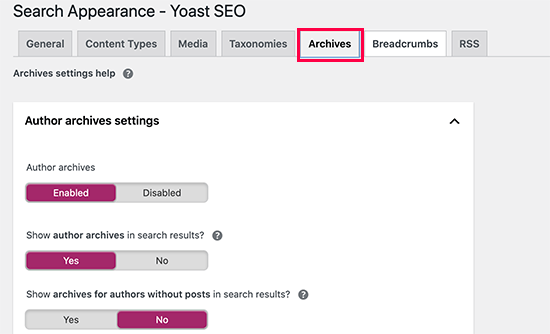 Disable author archives from appearing in search results