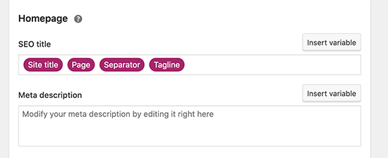Adding homepage title and description