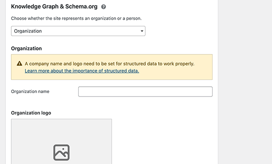Knowledge graph and schema options in Yoast SEO plugin