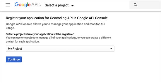 Select your Google Maps project