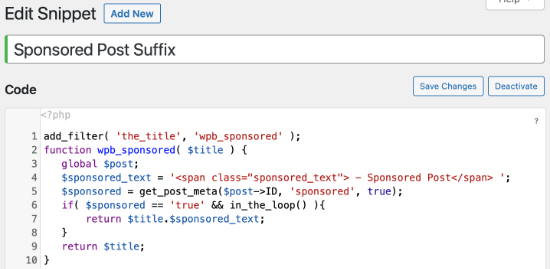 Custom Code Snippet for Sponsored Post Suffix