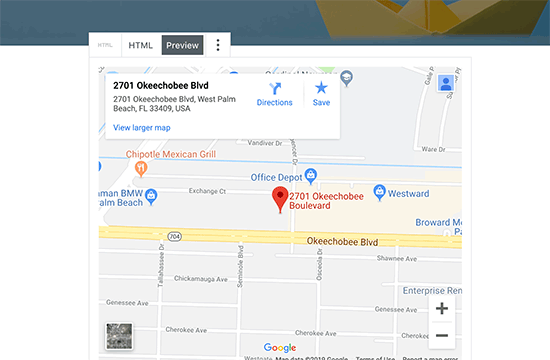 Store location marked on the map