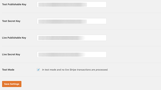 Stripe keys in WPForms