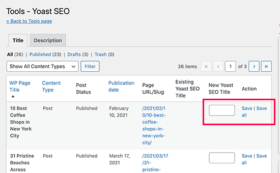 Bulk edit SEO title and description