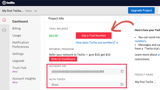 Getting your Twilio credentials
