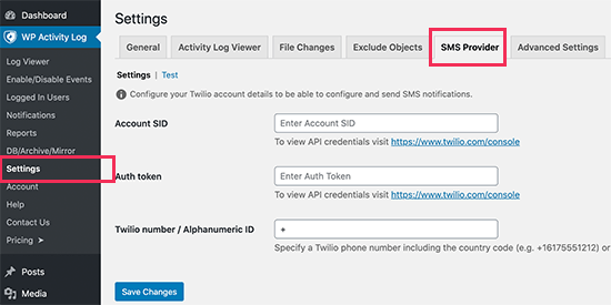 Entering your Twilio credentials