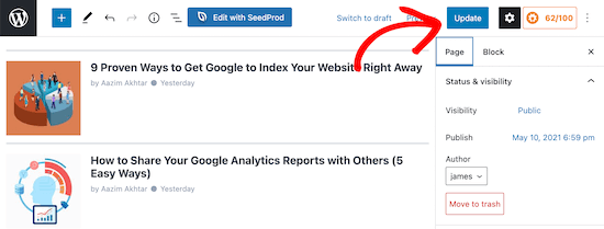 Update or publish page changes