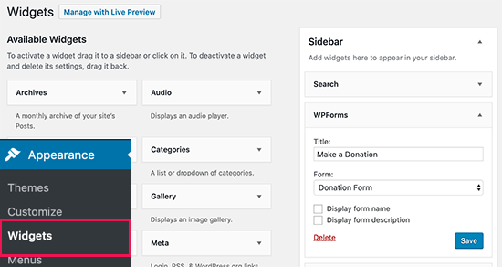 Adding a donation form to sidebar