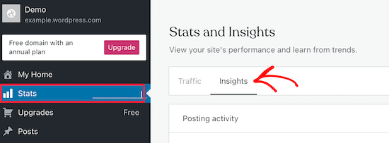 Navigate to WordPress.com stats and insights