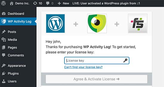Add license key for WP Activity Log