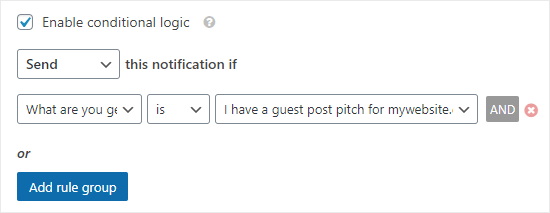 Entering the conditional logic settings