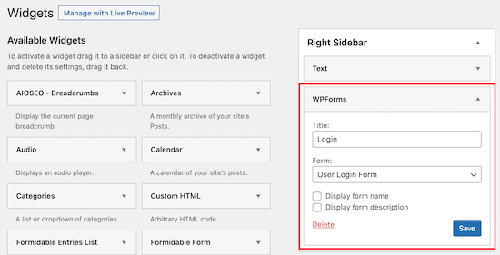 WPForms login widget