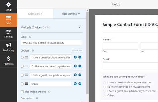 Adding multiple choice options in WPForms