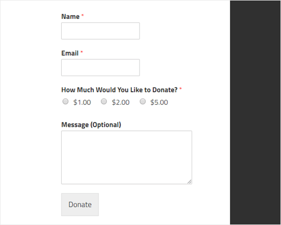 An example of a tip jar created using WPForms