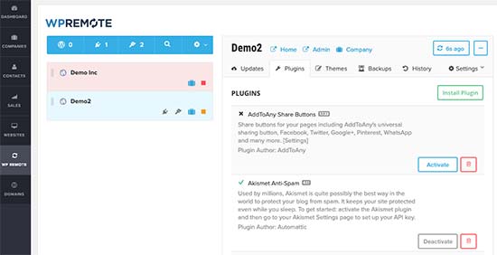 WP Remote dashboard