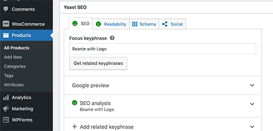 Optimizing products for SEO