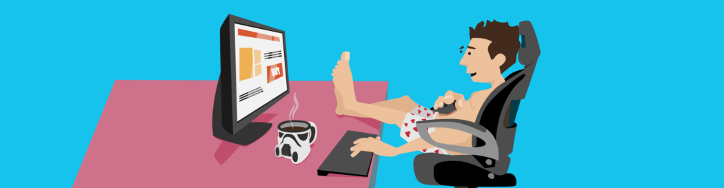 Man with his feet on text browsing a website