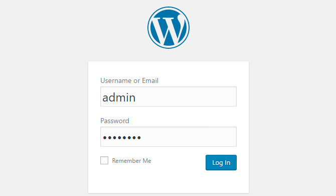 A screenshot of someone logging into WordPress and using the username "admin".