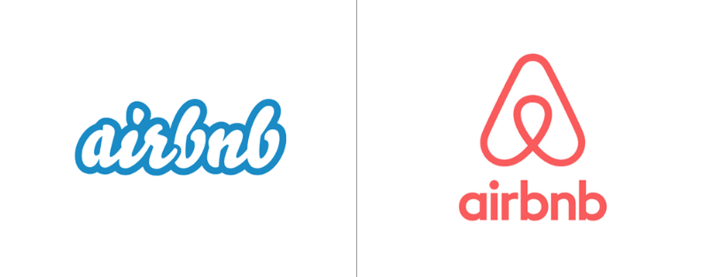 Airbnb's old logo on the left and the redesign "Bélo" on the right.