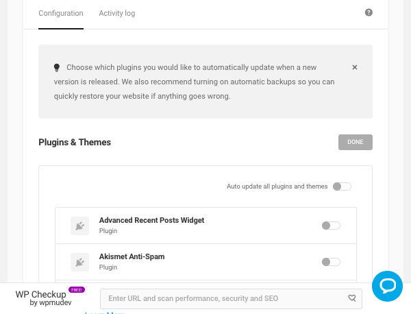 Automate configuration window for updating plugins