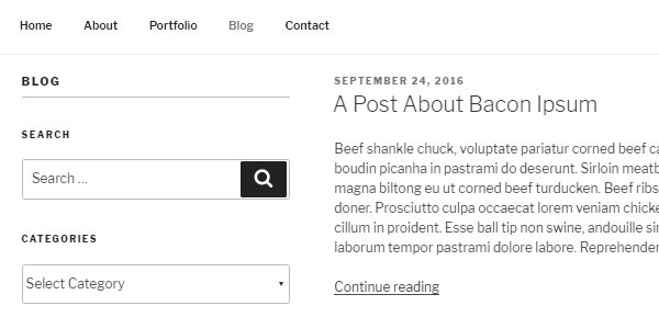 Blog section custom sidebar.