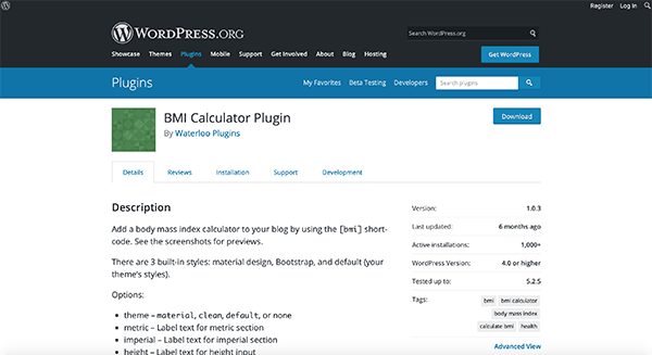 bmi-calculator-plugin-homepage BMI calculator homepage.