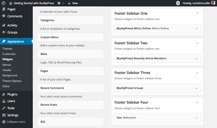 Installing BuddyPress - adding widgets to the footer