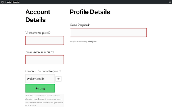buddypress lets you add additional password fields