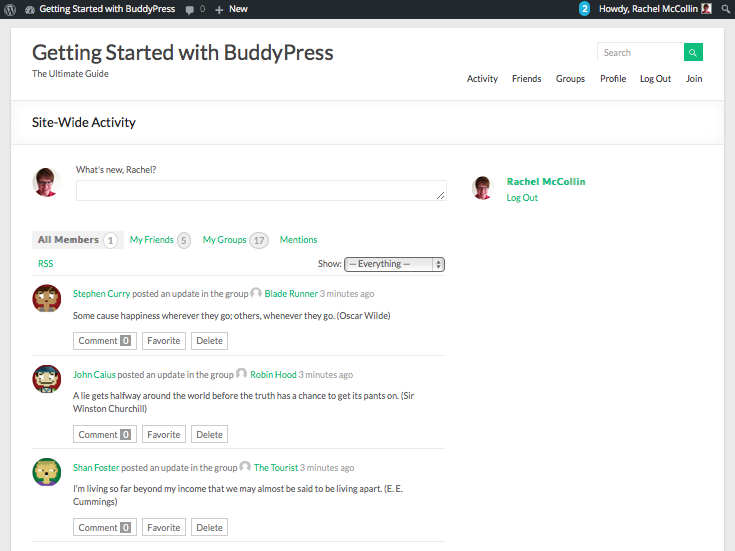 BuddyPress site with test data