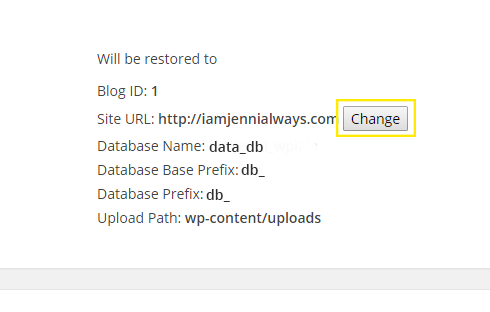 The "Change" button is highlighted next to the "Site URL" label.