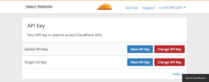 The Cloudflare API key in your account information