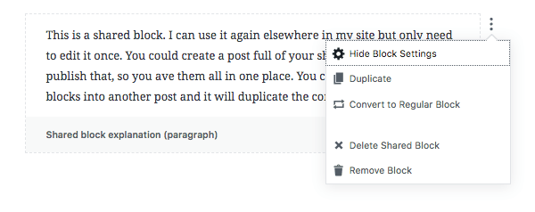 converting a shared block to a regular block
