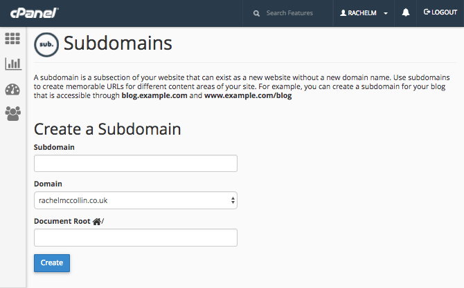 the subdomains screen in cPanel