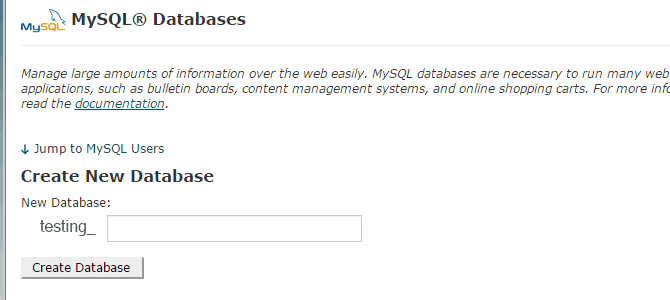 The "Create New Database" section.