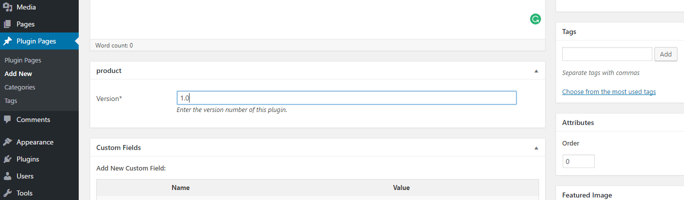 The editor for the new page template.