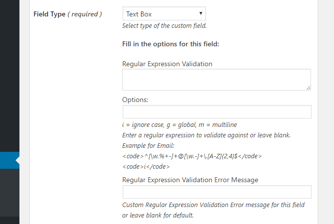The Field Type settings.