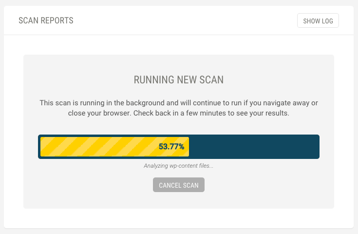 A scan in progress with a loading bar at 53.77% complete.