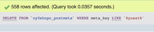 558 rows of Yoast data were removed from wp_postmeta