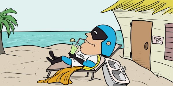dev_man_on_beach-1 Cartoon showing Dev Man on a nice beach