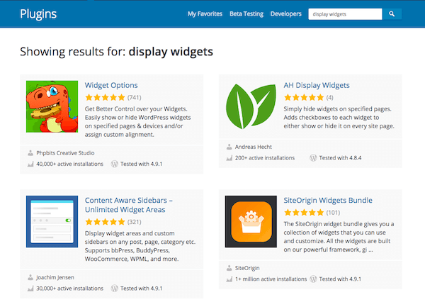 Search results for "Display Widgets" on WordPress.org plugins tab
