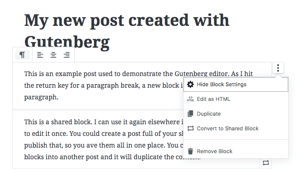 how to duplicate a block in WordPress Gutenberg