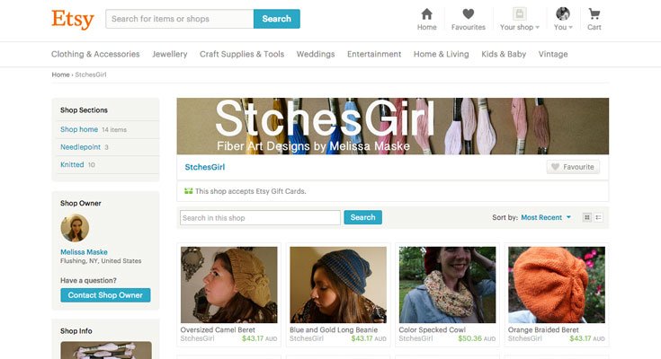 A typical Etsy shop. Unfortunately, shop owners aren't able to customize the look of their store beyond the standard design.