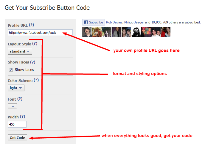 Add the subscribe button for Facebook to your website