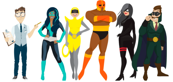 Illustrations of WPMU DEV superhero plugins