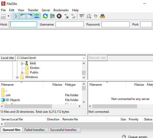 Screenshot showing the folder and file layout of Filezilla.