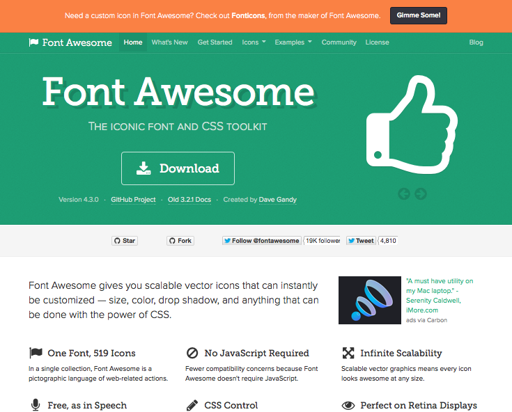 Font Awesome - the iconic font and CSS toolkit. Website home page.