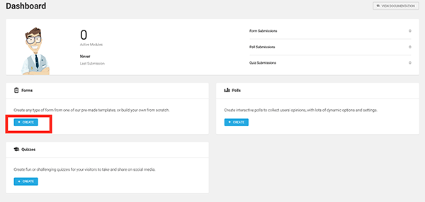 Create new form in WordPress.