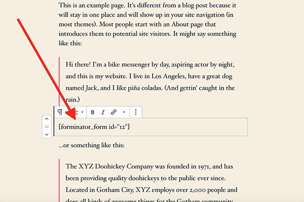forminator-paste-shortcode Forminator shortcode pasted.